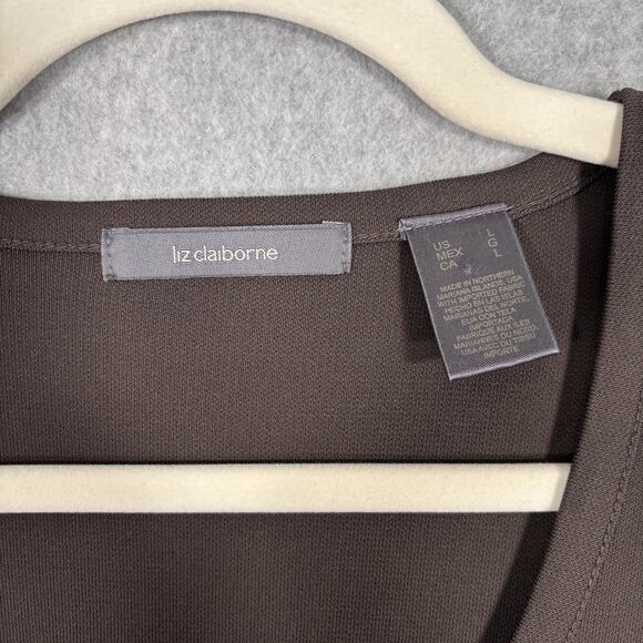 Liz Claiborne Top Large Tunic Slinky Flowy Long Career Neutral Lagenlook ** - Picture 4 of 13